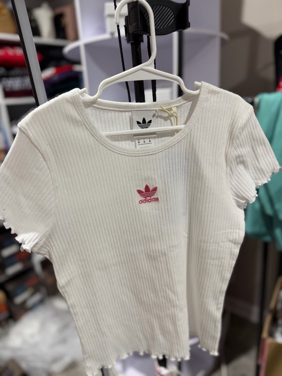 adidas Other - Adidas Originals Lettuce Tee White Pink Ribbed Girls Medium NWT